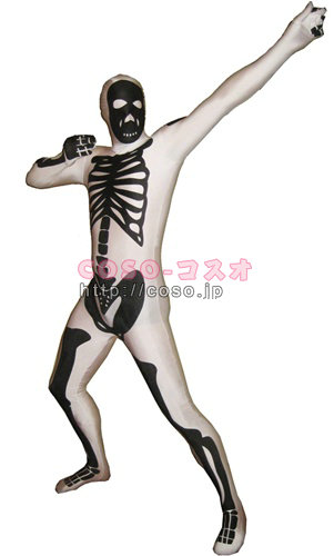 透明人間 ハロウィン人気　ブラックのスカルマンの骨組み図案　ライクラ製―3taitsu0018