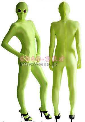 宇宙人　ライトグリーン　スパンデックス 全身タイツ―3taitsu0160