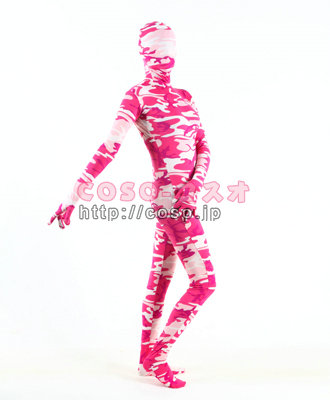 レッドとピンク　花柄　ライクラ製　コスプレ用　変装コスチューム　全身タイツ―5taitsu0002 1