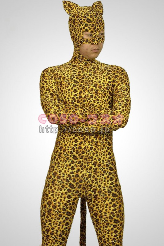豹柄　ライクラ　スパンデックス　男性用顔出し　テイル付き―7taitsu0001