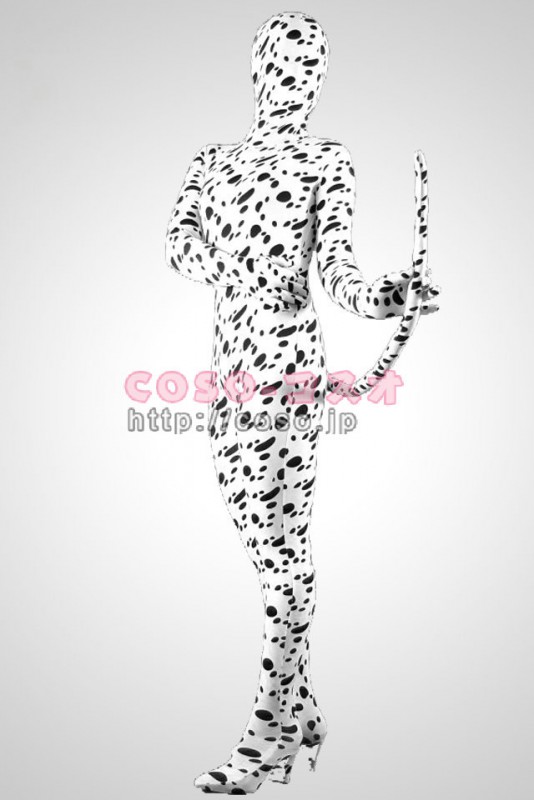 白と黒　ライクラ　スパンデックス　ワンちゃん　ウィッグなし　―7taitsu0007