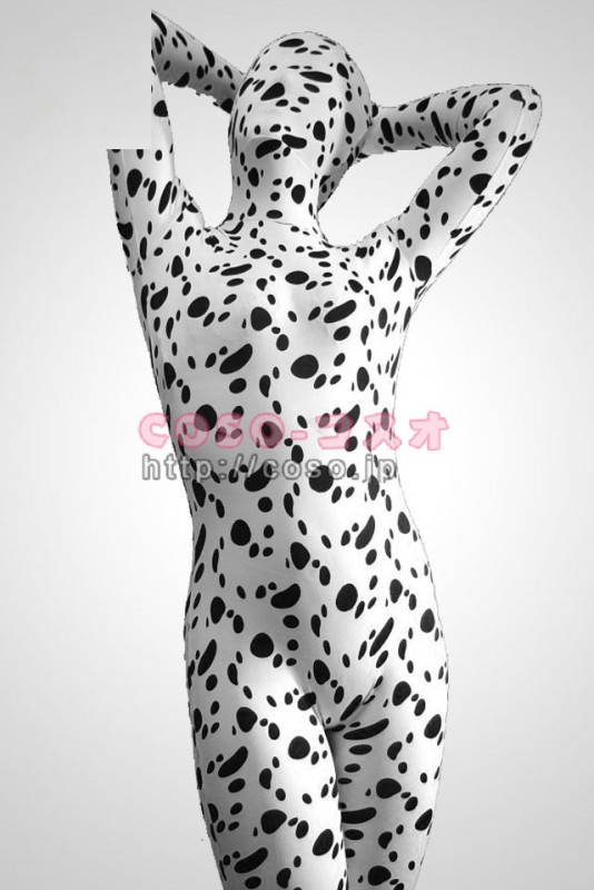 白と黒　ライクラ　スパンデックス　ワンちゃん　全身タイツ―7taitsu0008