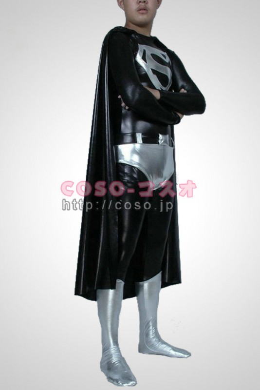 スーパーマン ブラックとホワイト　メタリック　Superman　コスプレ用コスチューム―8taitsu0012