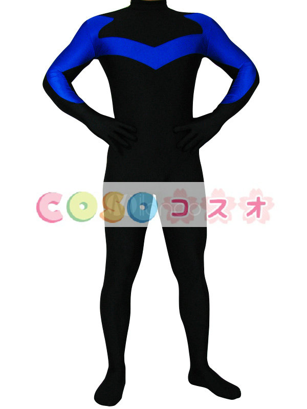 全身タイツ，ブラック＆ブルー　コスチューム衣装　大人気―taitsu-tights0854
