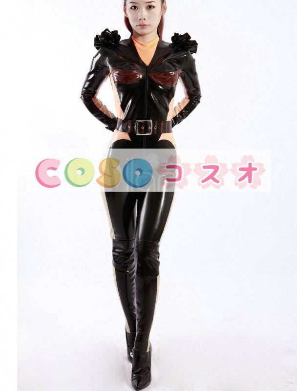ラテックスキャットスーツ，ブラック　セクシー　女性用　コスチューム衣装　大人用　―taitsu-tights0476
