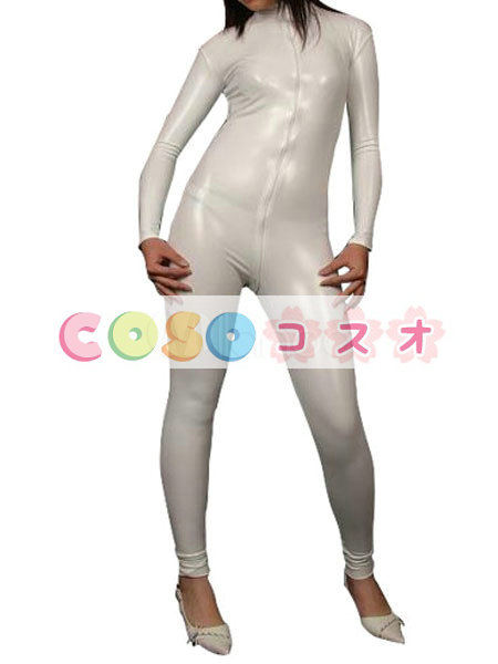 全身タイツ　メタリック　ホワイト　ユニセックス　大人用　コスチューム衣装―taitsu-tights0350