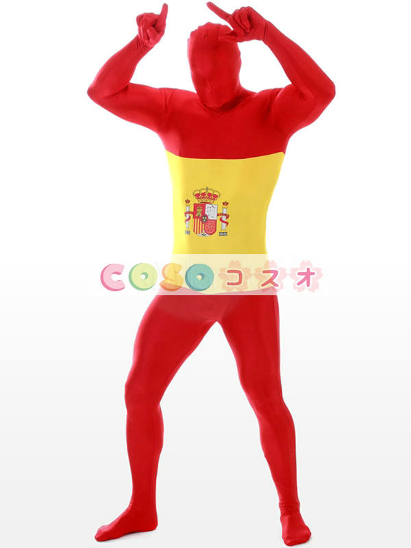 全身タイツ，スペインの国旗柄　ユニセックス　大人用　コスチューム衣装　コスプレ　―taitsu-tights1267