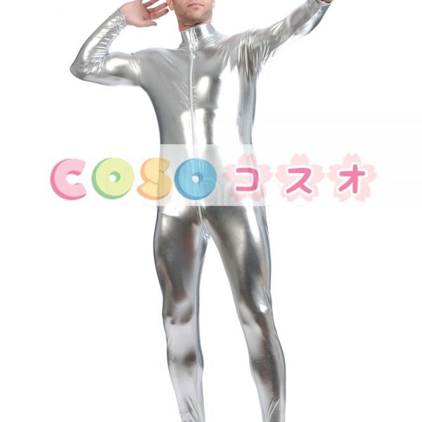 メタリック全身タイツ　シルバー　ジャンプスーツ　大人用　―taitsu-tights1020 1