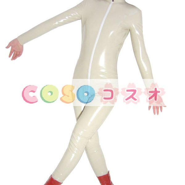 全身タイツ，PVC　ホワイト＆レッド　コスチューム衣装　仮装パーティー―taitsu-tights0206 1