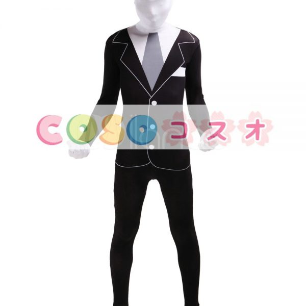 全身タイツ，ブラック　ズートスーツ　ユニセックス　カラーブロック　開口部のない全身タイツ　仮装コスチューム　―taitsu-tights0049 1