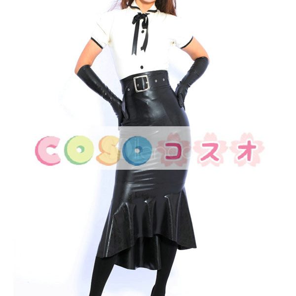 ラテックスドレス　ボディコン　ブラック＆ホワイト　ファッション　コスチューム―taitsu-tights0150 1
