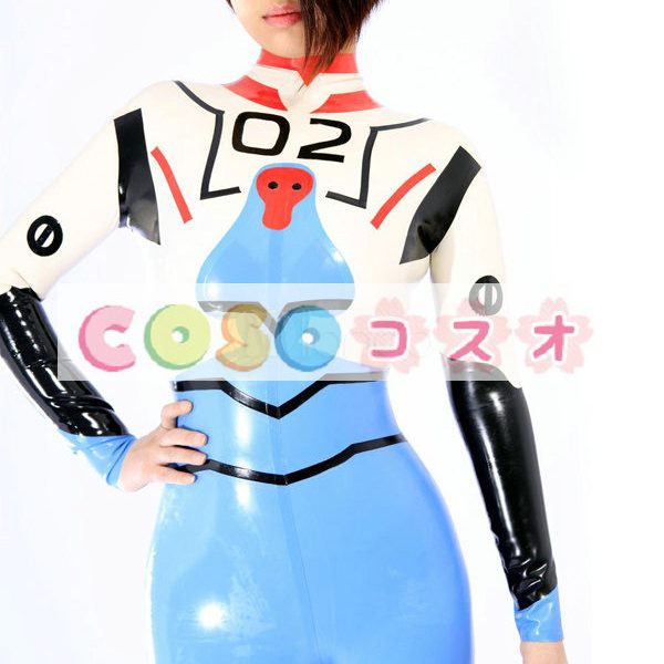 ラテックスキャットスーツ，ブルー＆ホワイト　ファッション　コスチューム　仮装パーティー―taitsu-tights0270 1