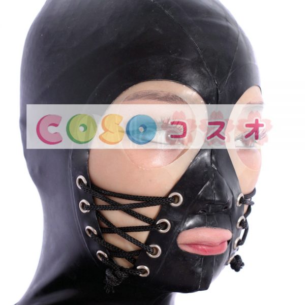 ラテックスマスク，目と口が開いている　レースアップ　ブラック　コスチューム　変装パーティー―taitsu-tights0606 1
