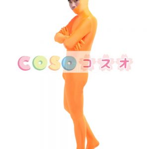 全身タイツ，オレンジ色　単色　顔部分が開いている全身タイツ　大人用　変装コスチューム　ユニセックス　―taitsu-tights0711