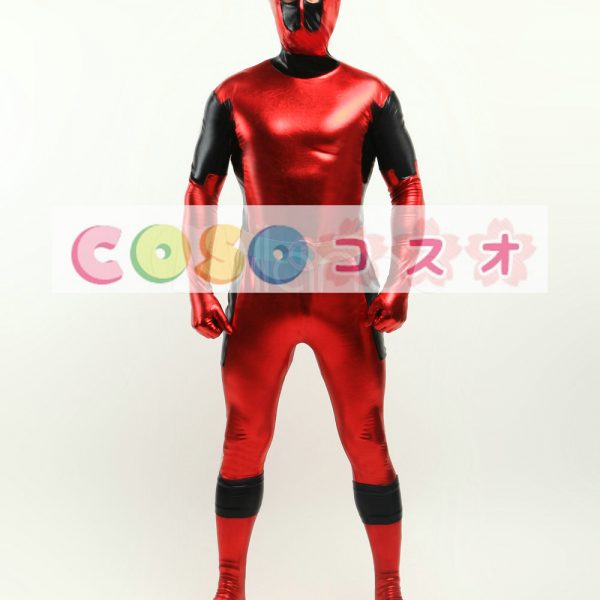 全身タイツ，スーパーヒーロー風　大人用　ユニセックス　カラーブロック　レッド　コスチューム　―taitsu-tights1180 1