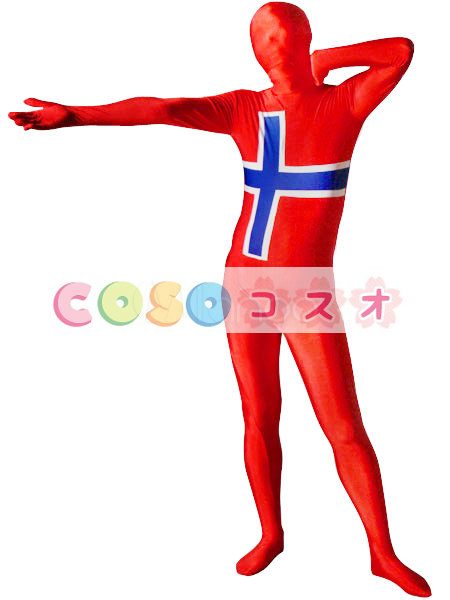 全身タイツ，ノルウェーの国旗柄　ユニセックス　大用　コスチューム衣装　コスプレ　―taitsu-tights1290 1