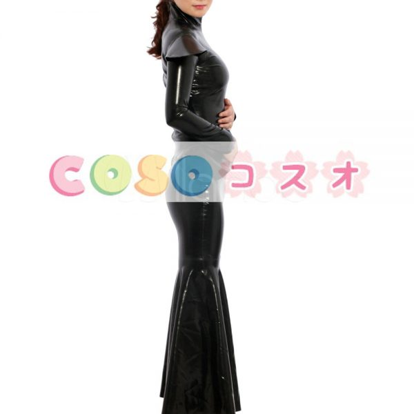 ラテックスドレス，ブラック　ファッション　ロングドレス　コスチューム　コスプレ　―taitsu-tights0300 1