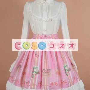 ロリィタスカート　合成繊維　プリント柄　パーティー　リボン　可愛い　 ―Lolita0028