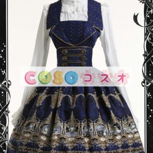 ロリィタジャンパースカート　プリント　エレガント　レースアップ　ボタン ―Lolita0060
