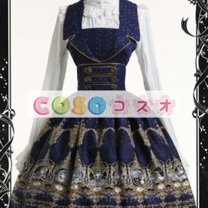 ロリィタジャンパースカート　プリント　エレガント　レースアップ　ボタン ―Lolita0060