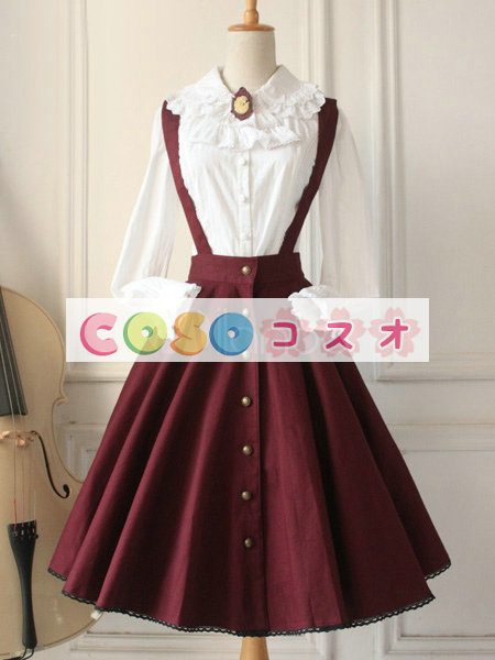 ロングスカート　ロリィタスカート　サロペットスカート　ボタンデザイン　コットン ―Lolita0067 1
