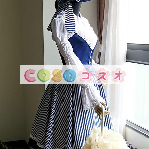 ロリータ服　ワンピース　ストライプ　ジャンパースカート　コットン　パンク　編み上げ　カジュアル　 ―Lolita0069 1
