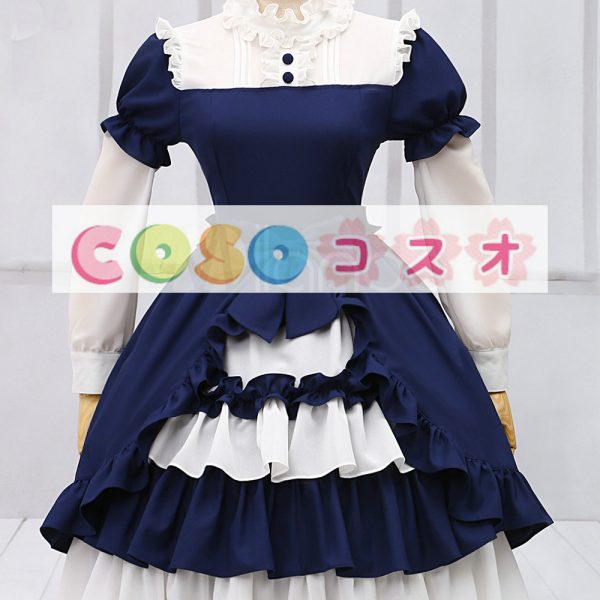 ロリータ服　ワンピース　ネイビーブルー×ホワイト　長袖　新作　高品質 ―Lolita0078 1