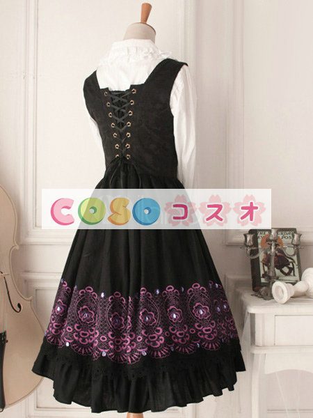 ロリータジャンパースカート　ブラック　カスケードフリル　ゴシック　コットン　 ―Lolita0092 1