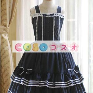 ロリータ服　ワンピース　ディープブルー　ストッキング　ブロケード　ノースリーブ　 ―Lolita0131