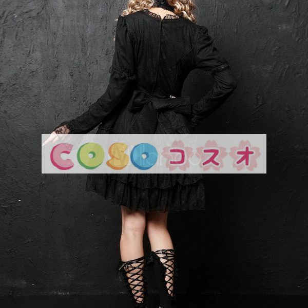 ロリータワンピース，ブラック　ティアド　ロングスリーブ　パンク　リボン ―Lolita0135 1