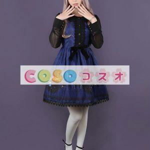 ロリータ服　ワンピース　プリント　ドレス　綿麻　スィート　リボン　カジュアル　 ―Lolita0205