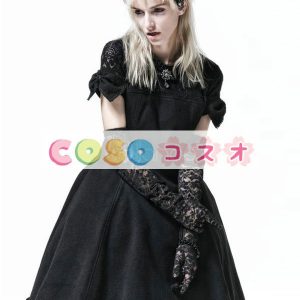 ロリータ服　ワンピース　ブラック　単色　ドレス　ポリエステル　ゴシック　レース　カジュアル　 ―Lolita0209
