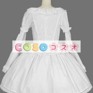 ロリータ服　ワンピース　ホワイト　チュニック　ドレス　コットン　可愛い　リボン　パーティー　 ―Lolita0221