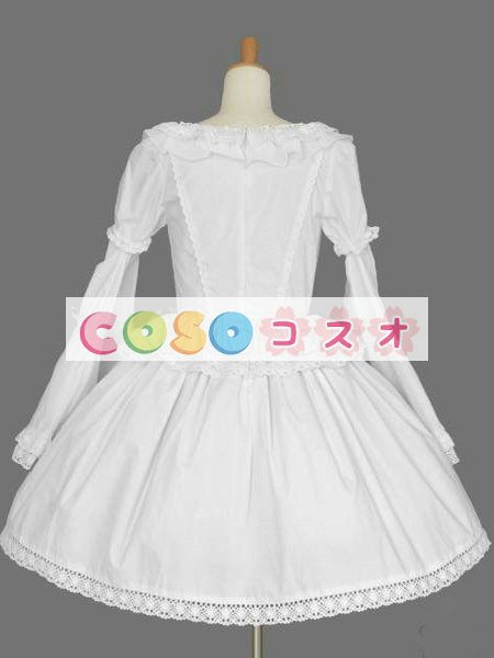 ロリータ服　ワンピース　ホワイト　チュニック　ドレス　コットン　可愛い　リボン　パーティー　 ―Lolita0221 1