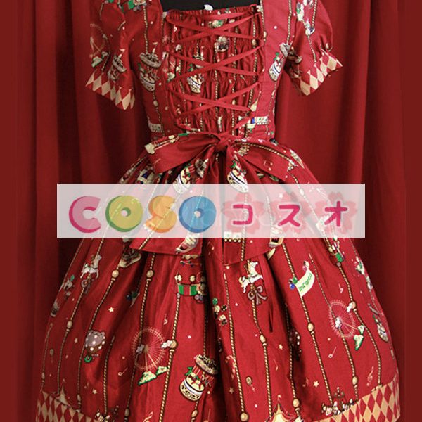 ロリータワンピース,レッド スクエアネック ショートスリーブ クラシック&トラディション ―Lolita0222 1 ロリータワンピース,レッド スクエアネック ショートスリーブ クラシック&トラディション ―Lolita0222 1