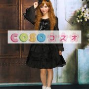 ロリータワンピース，ブラック　スクエアネック　ティアド　ショートスリーブ　スィート　リボン ―Lolita0250