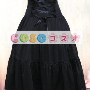 ブラック　コットン　ロリィタスカート　ハイウェスト　フリル ―Lolita0293