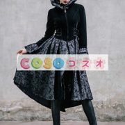 ロリータ服　ワンピース　ブラック　アートワーク　ドレス　ポリエステル　ゴシック　結び　カジュアル　 ―Lolita0300