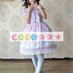 ロリータ服　ワンピース　プリント　ドレス　シフォン　スィート　リボン　カジュアル　 ―Lolita0315