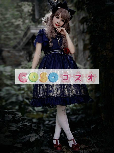 ロリータ服　全４色　ワンピース　半袖　メイド風　リボン　スクエアネック　 ―Lolita0334 1