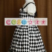 ロリータ服，ジャンパースカート　ブラック×ホワイト　新作　リボン付き　 ―Lolita0354