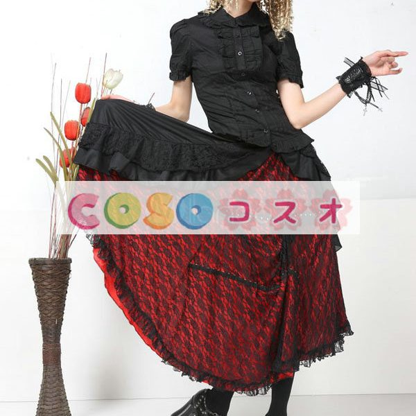 ロリータスカート　レッド＆ホワイト　ラッフル　パンク　綿混紡　アシンメトリー ―Lolita0367 1