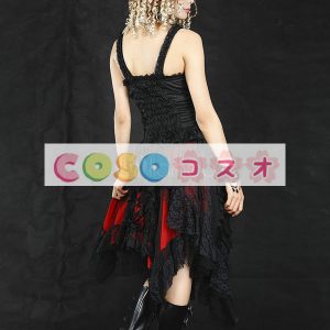 ロリータスカート　レッド＆ブラック　パンク　綿混紡　レース ―Lolita0421