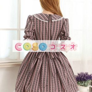 ロリータ服　ワンピース　チョコレート色　半袖　レース付き　リボン付き　 ―Lolita0424