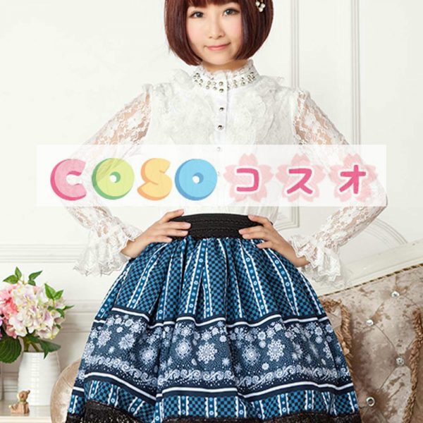 ロリータ服　スカート　スウィート　ポリエステル　プリント　ブルー　カジュアル　 ―Lolita0439 1