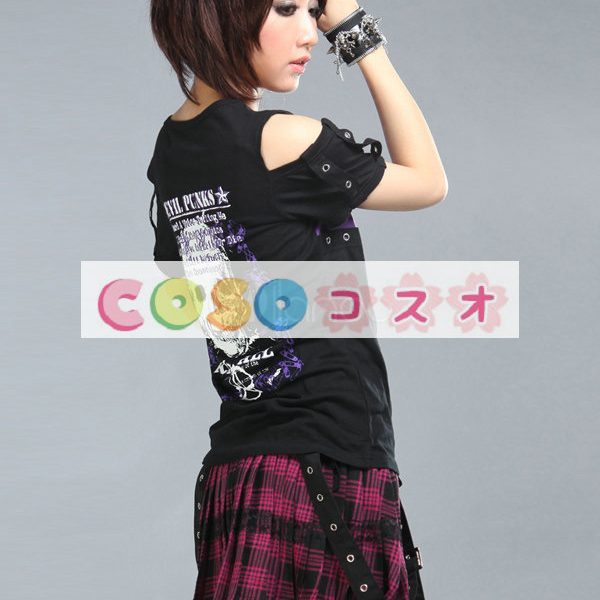 ロリータスカート　レッド　パンク　縞模様　綿混紡　 ―Lolita0481 1