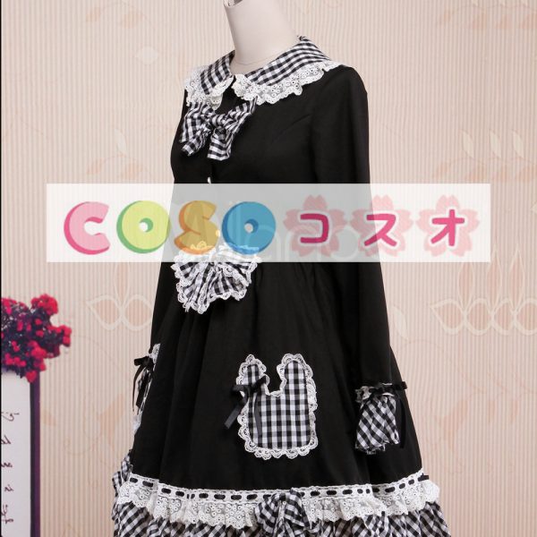 ロリータワンピース，ブラック　縞模様　蝶結び　ロングスリーブ　クラシック＆トラディション　 ―Lolita0483 1