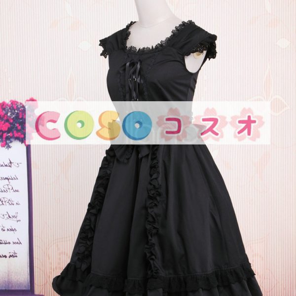 ロリータワンピース，ブラック　ストラップ　ドローストリング　ノースリーブ　クラシック＆トラディション　 ―Lolita0500 1