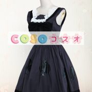 ロリータワンピース,ブラック ショートスリーブ スィート ノースリーブ 刺繍レース ―Lolita0511