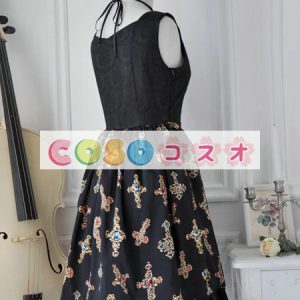 ロリータジャンパースカート　ブラック　レース　ゴシック　コットン　 ―Lolita0519